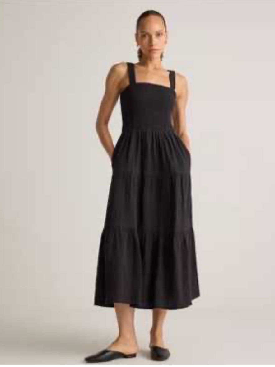 Zara Black Smocked Tiered Midi Dress Summer Vacation
